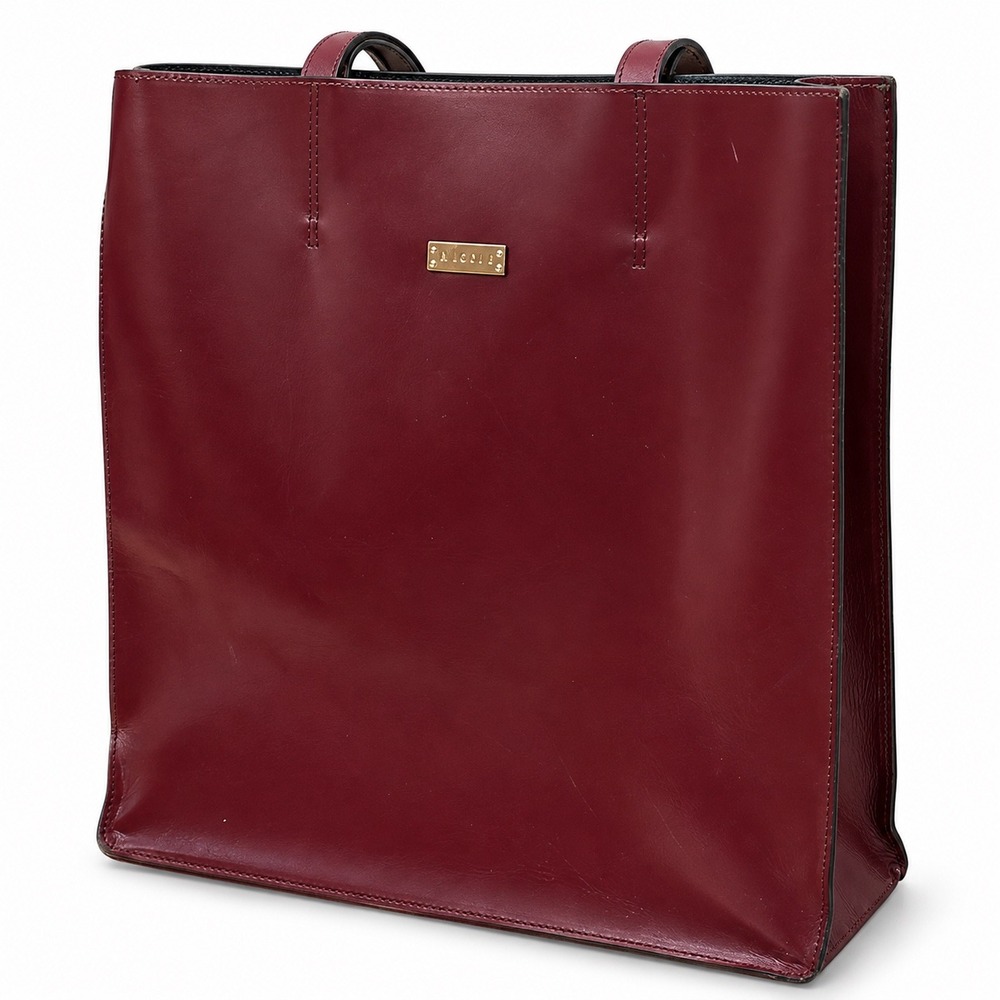Nicoli Women's Red Leather Tote Bag Minimalist Capsule Classic Dark Academia